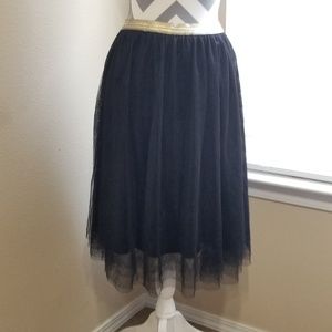 Black Tule Skirt with Gold Waist Band